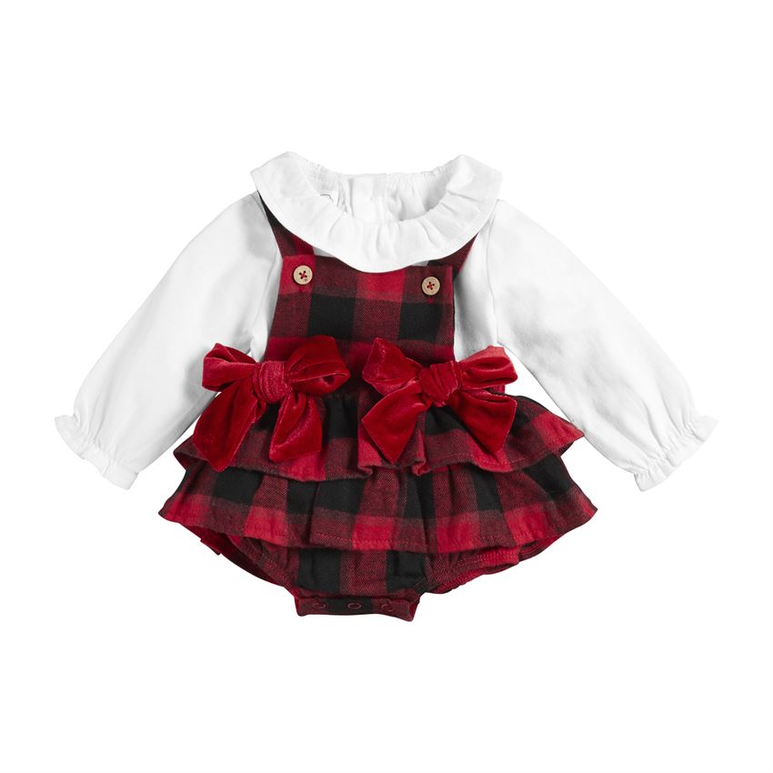 Mud Pie Christmas Holiday Red Buffalo Check Pinafore Set