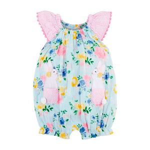 Mud Pie Little Girls  Easter Floral Bunny Bubble / Romper