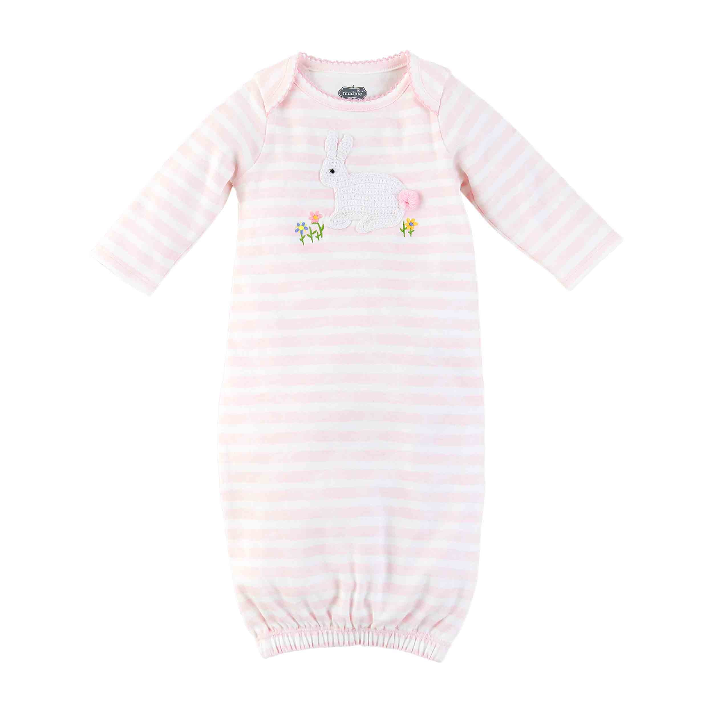 Mud Pie New Born Baby Girl Easter Pink Crochet Bunny Gown 0-3M