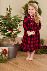 Mud Pie Girl Christmas Holidays Buffalo Check Flannel Sleep Grown