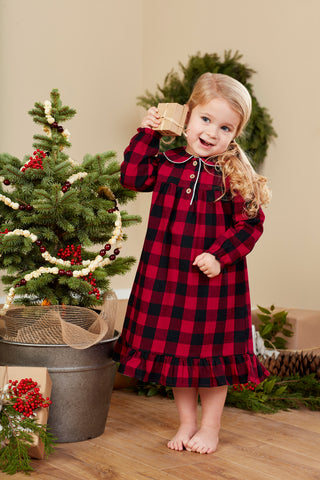 Image of Mud Pie Girl Christmas Holidays Buffalo Check Flannel Sleep Grown