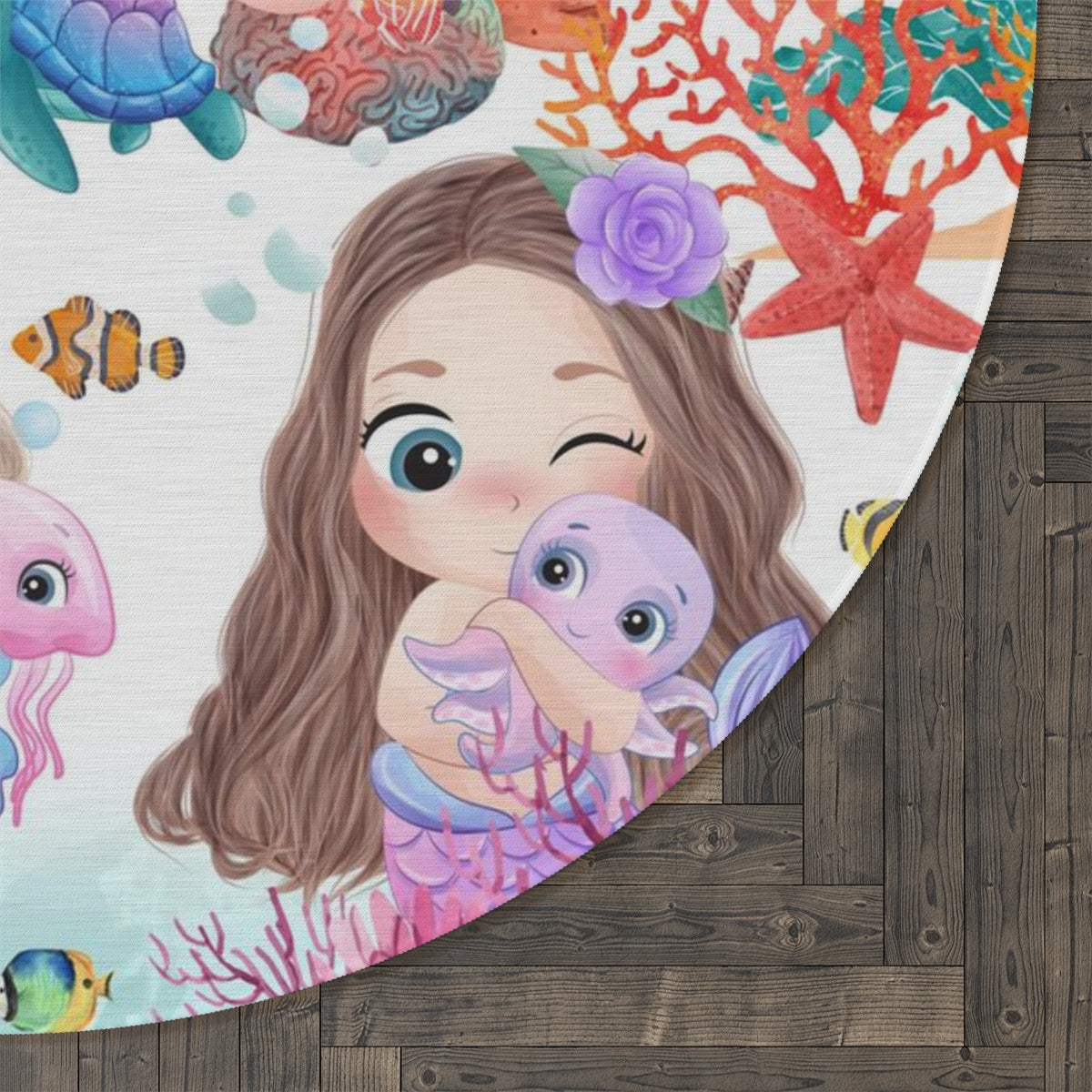 Round Rug 60''x60'' - Round Mermaid Rug, Under The Sea Rug, Nursery Rug, Kids Room Rug, Playroom Rug, Classroom Rug,