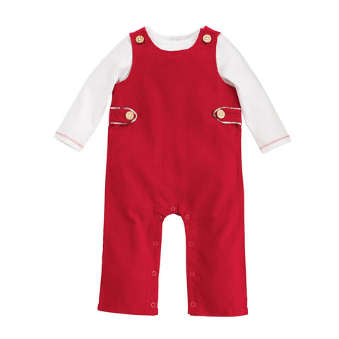 Image of Mud Pie Baby Boys Christmas Holiday Red Corduroy Longall Set