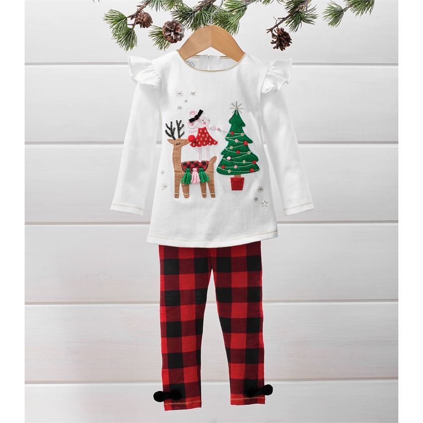 Mud Pie Girls Christmas Holiday Reindeer Mouse Tunic Legging Set