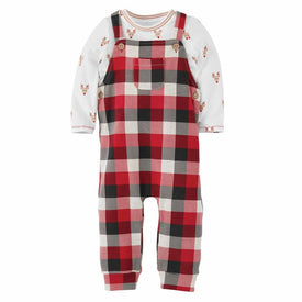 Mud Pie Christmas Holiday Reindeer Buffalo Check Overall Set