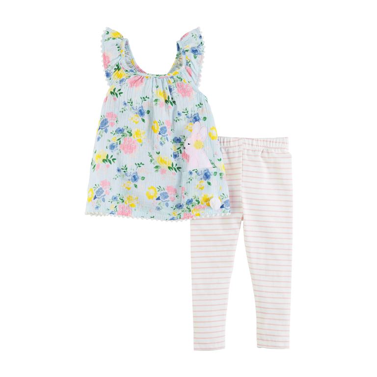 Mud Pie Little Girls' Easter Bunny Floral Tunic and Legging Set