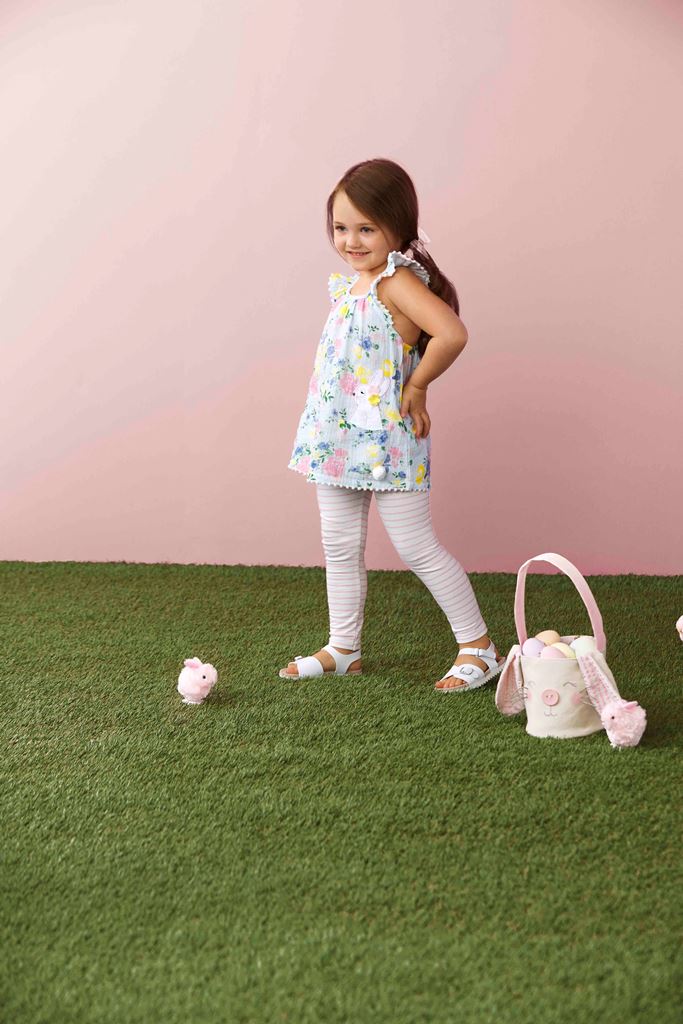 Mud Pie Little Girls' Easter Bunny Floral Tunic and Legging Set