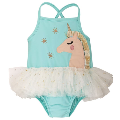 Image of Mud Pie Baby Girl Unicorn Mesh Tutu One-Piece Swimsuit
