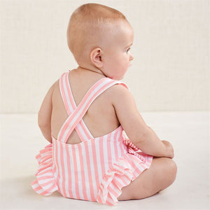 Mud Pie Baby Girl Striped Pink Bow Swimsuit Size 3 Months to 5T