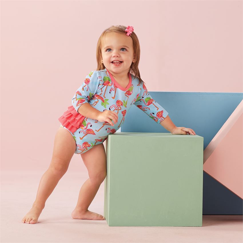 Mud Pie Baby Girl Flamingo One-Piece Rash Guard Size 3 Months to 18 Months