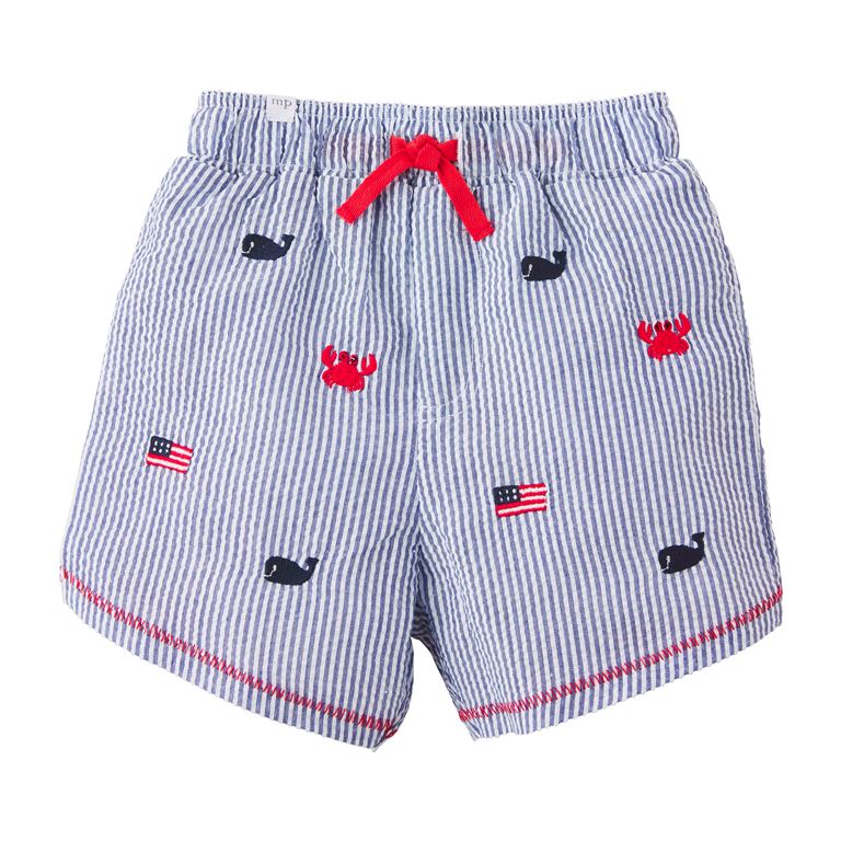 Mud Pie Little Boys Sail Seersucker Swim Trunks
