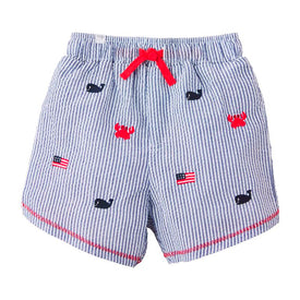 Mud Pie Little Boys Sail Seersucker Swim Trunks