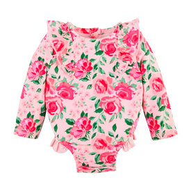 Mud Pie Baby Girls' Rose Ruffle Rash Guard /Swimsuit