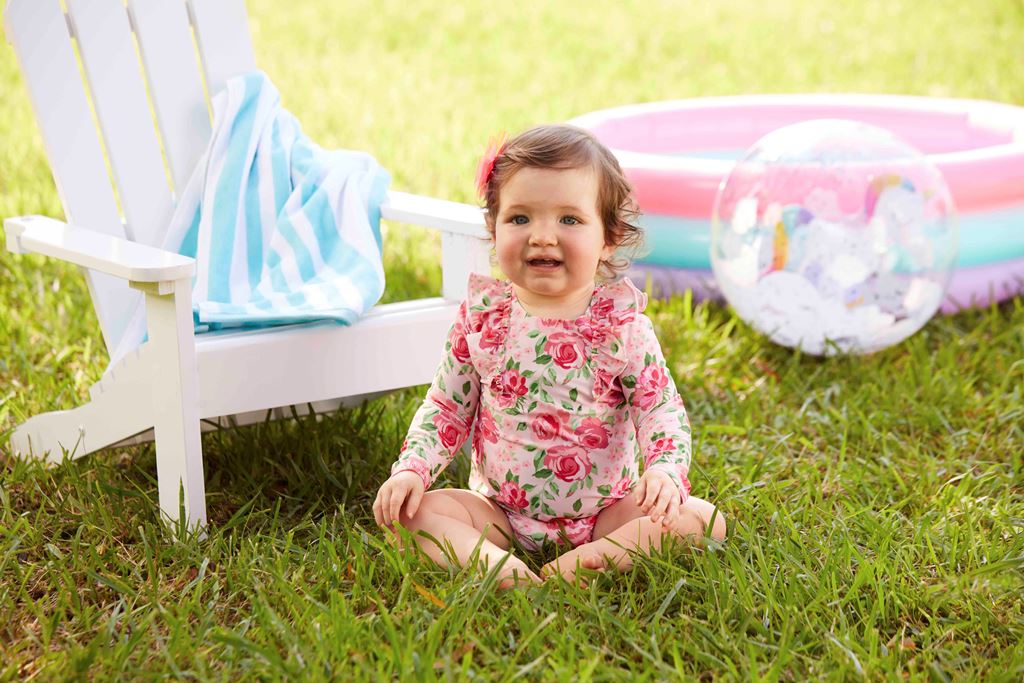 Mud Pie Baby Girls' Rose Ruffle Rash Guard /Swimsuit