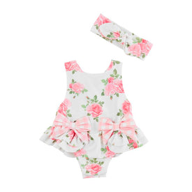 Mud Pie Baby Girl Rose Bow and Headband Swimsuit Set