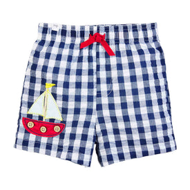 Mud Pie Little Boy's Sailboat Gingham Swim Trunks