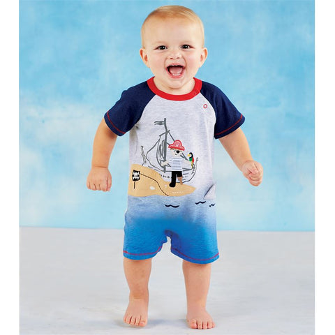Image of Mud Pie Baby Boy Pirate Shortall Size 3 Months to 18 Months