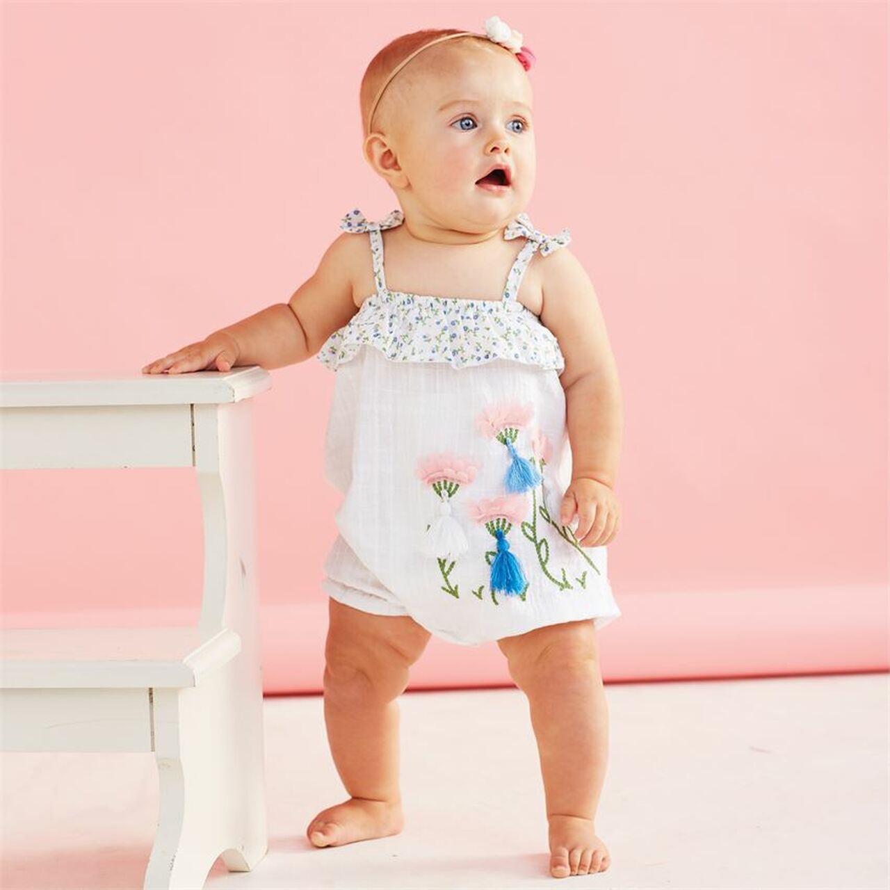 Mud Pie Baby Girl Chiffon Flower Bubble/ Romper