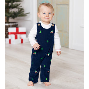 Mud Pie Baby Boys Christmas Holiday Navy Corduroy Embroidered Longall Set