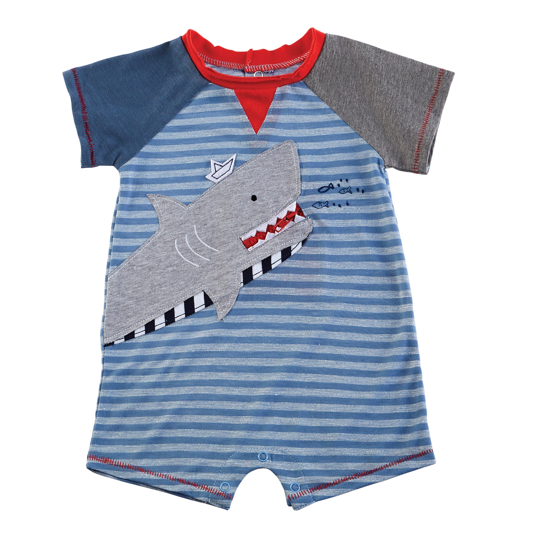 Mud Pie Baby Boy Shark Zipper-Mouth Shortall Size 0-3M / 6-9M