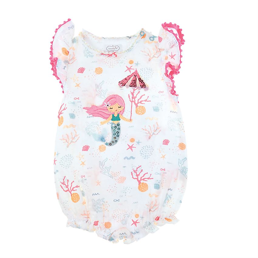 Mud Pie Baby Girls Mermaid Muslin Bubble Romper
