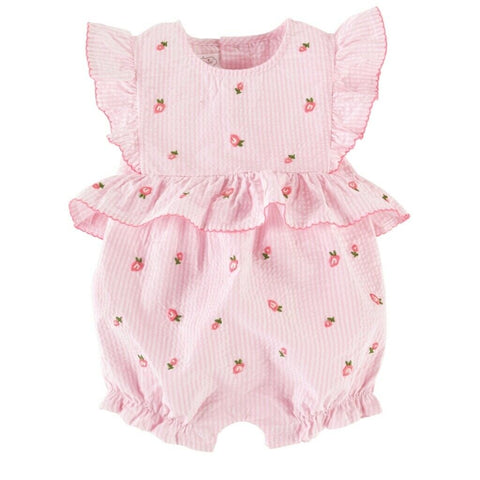 Image of Mud Pie Baby Girl Rose Embroidered Bubble / Romper