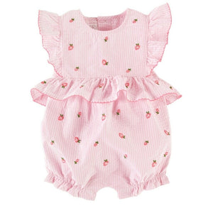 Mud Pie Baby Girl Rose Embroidered Bubble / Romper