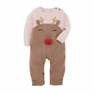 Mud Pie Christmas Holiday Girl Pink Knit One Piece / Romper