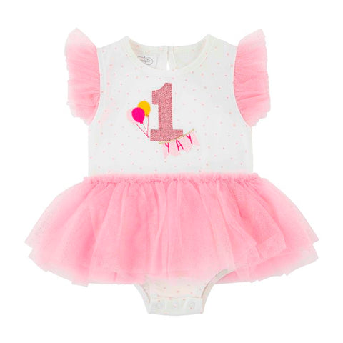 Image of Mud Pie Birthday Girl 1 Tutu Crawler Bubble / Romper 12-18M