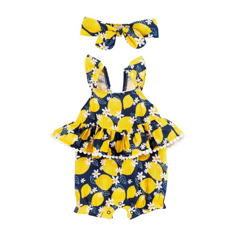 Mud Pie Baby Girls Lemon Bubble & Headband Set