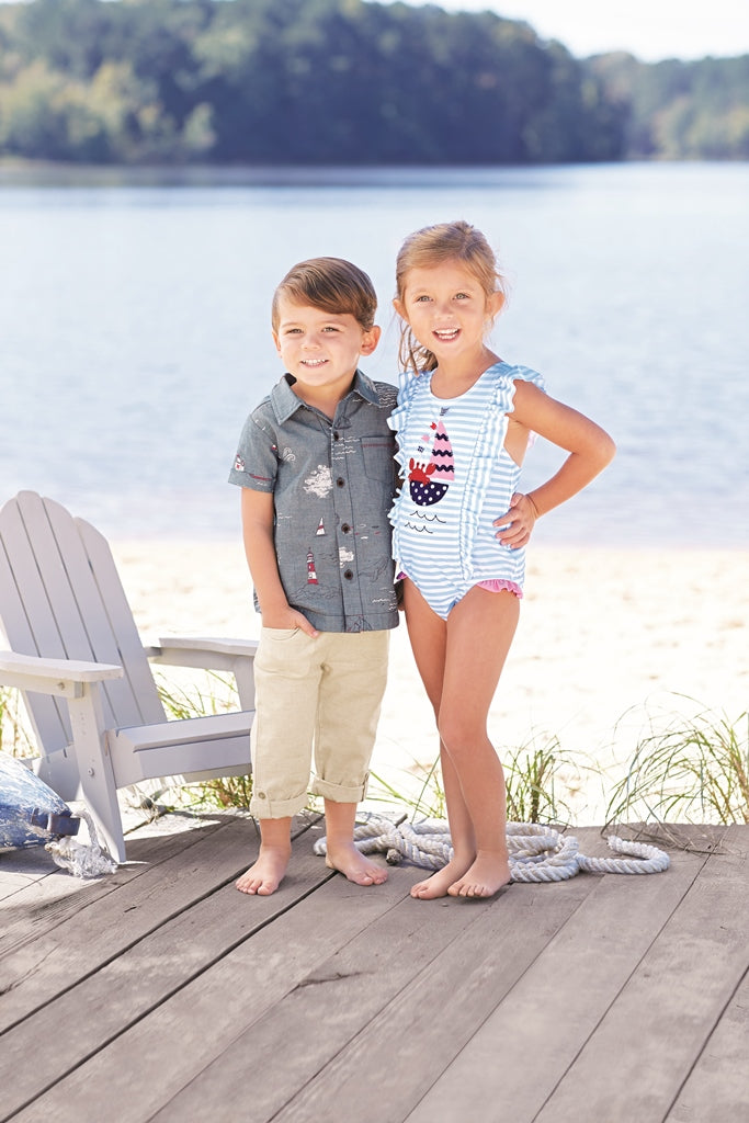 Mud Pie Baby Girl Striped Sail Away Swimsuit Size 3 Months to 5T