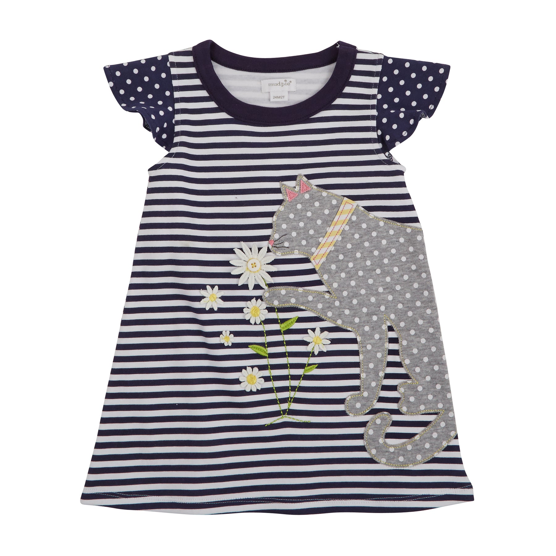 Mud Pie Baby Girls Spring Summer Cat Striped Dress