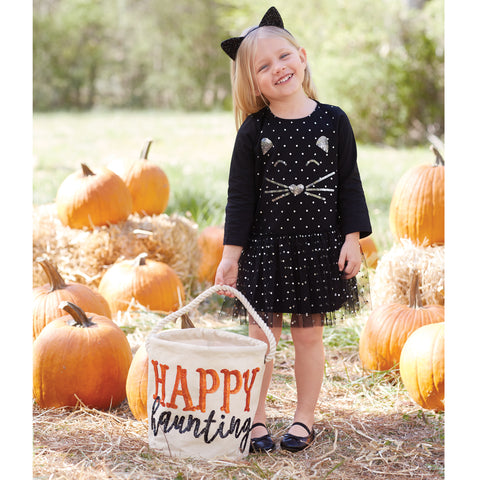 Image of Mud Pie Baby Girl Halloween Cat Dress 12/18M