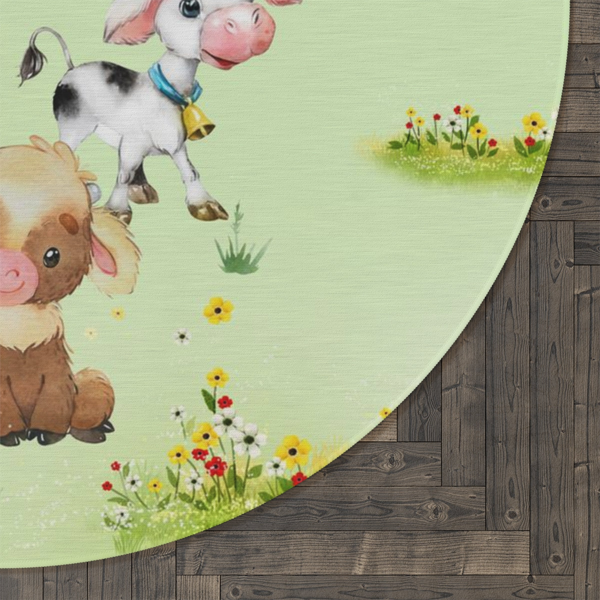 Round Rug 60''x60'' - Round Animal Rug, Cow Rug, Farm House Rug, Nursery Rug, Kids Room Rug, Playroom Rug, Classroom Rug,