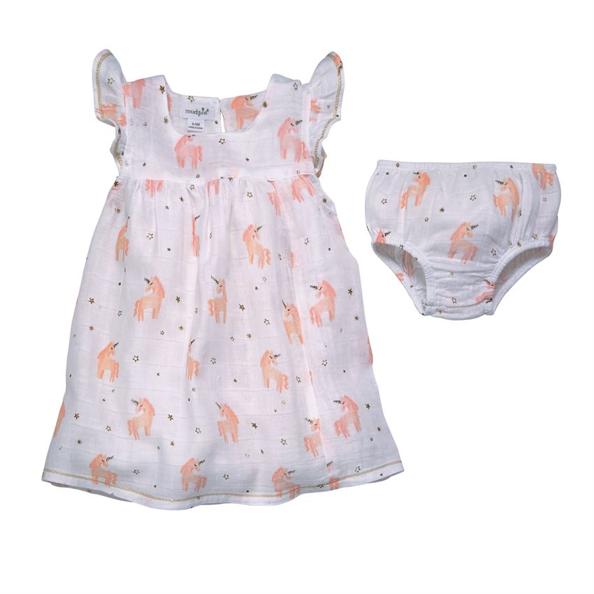 Mud Pie Baby Girls' Muslin Unicorn Dress