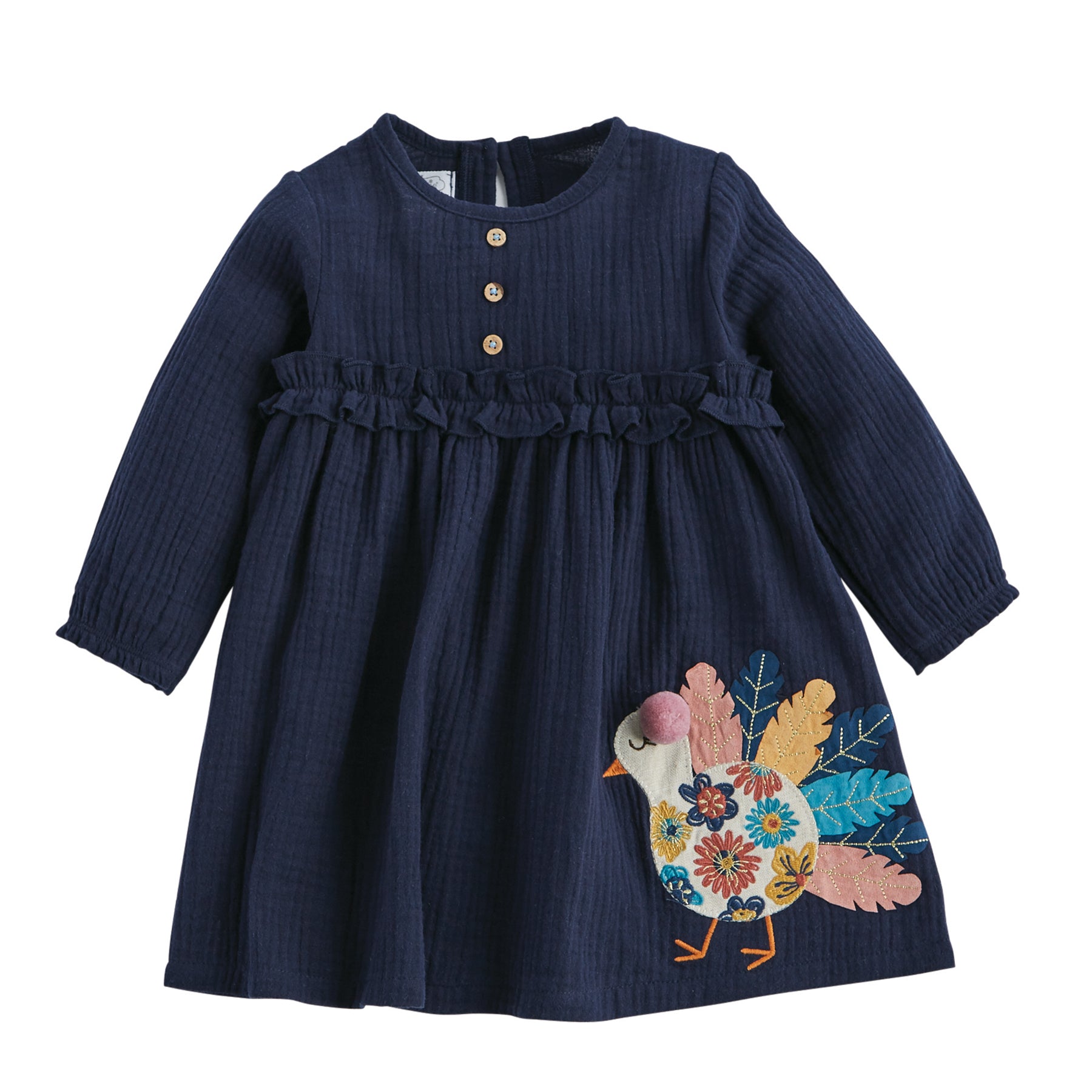 Mud Pie Little Girls Thanksgiving Turkey Long Sleeve Dress
