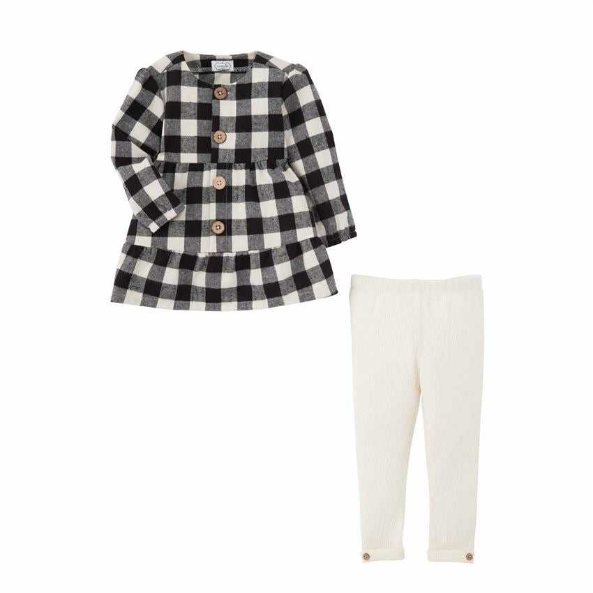 Mud Pie Christmas Black Check Tunic Legging Set 12-18M