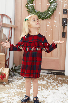 Mud Pie Girls Christmas Holiday Tartan Tassel Dress