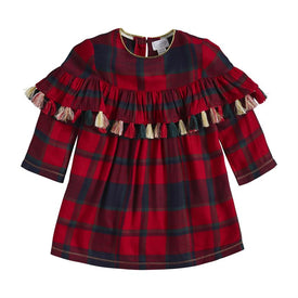 Mud Pie Girls Christmas Holiday Tartan Tassel Dress
