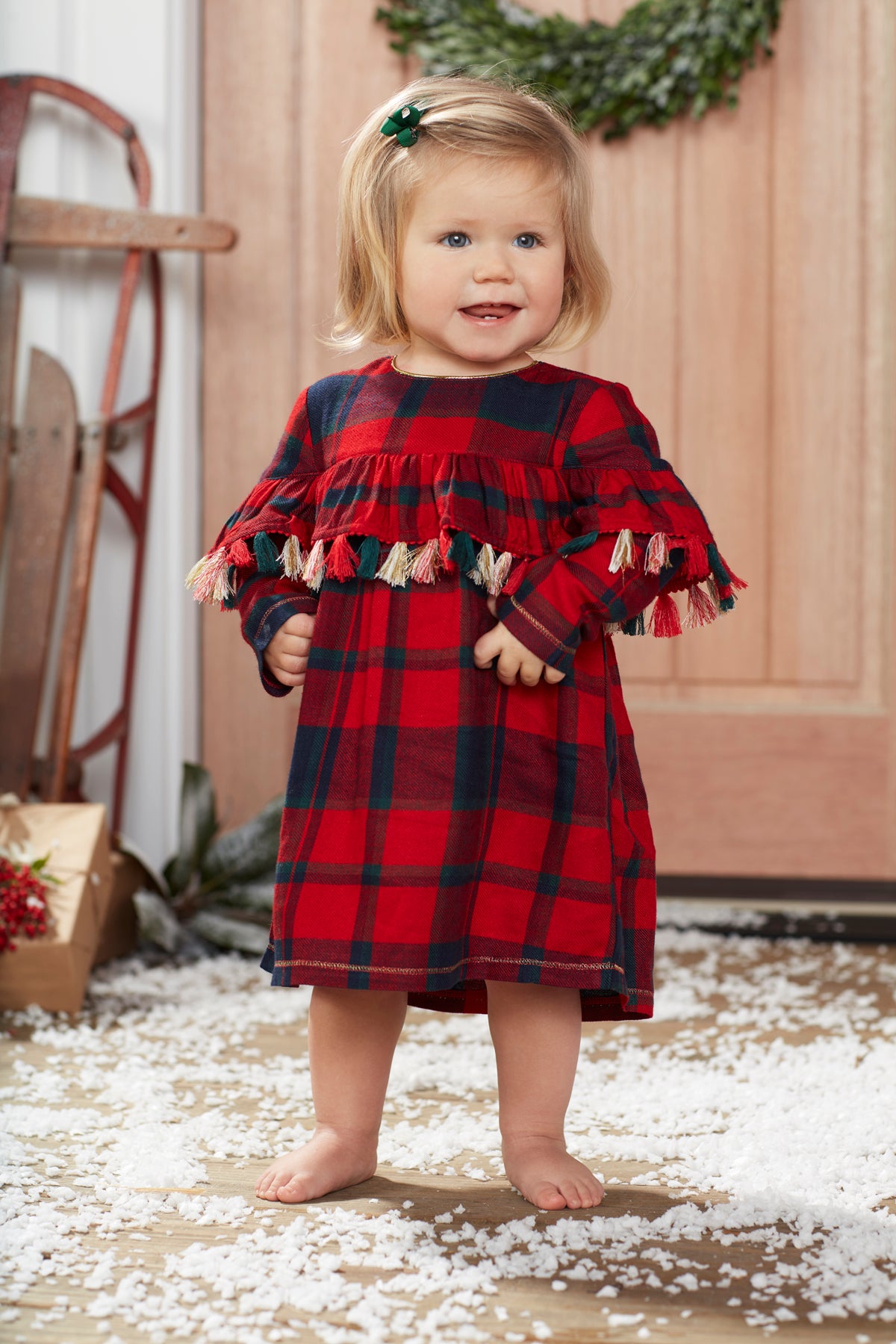 Mud Pie Girls Christmas Holiday Tartan Tassel Dress