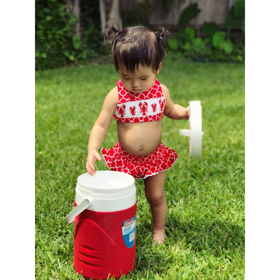 Dana Kids Red Quatrefoil Lobster Smoked Swimsuit 6M, 4T 6 Years