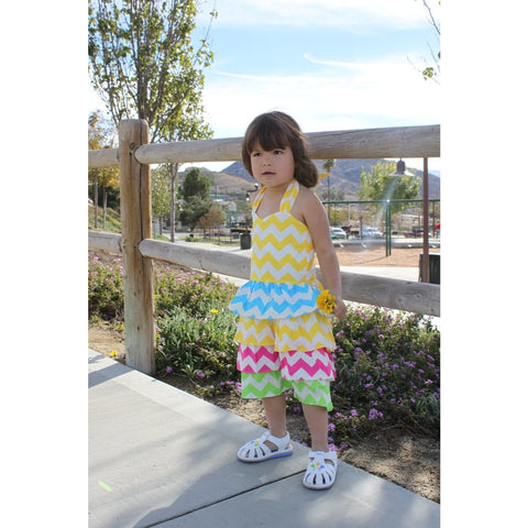 Image of Dana Kids Spring Summer Chevron Ruffle Tiered Halter Dress Size 2-8