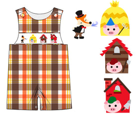 Dana Kids Boys Three Little Pigs Hand Smocked Shortall  6M-3T