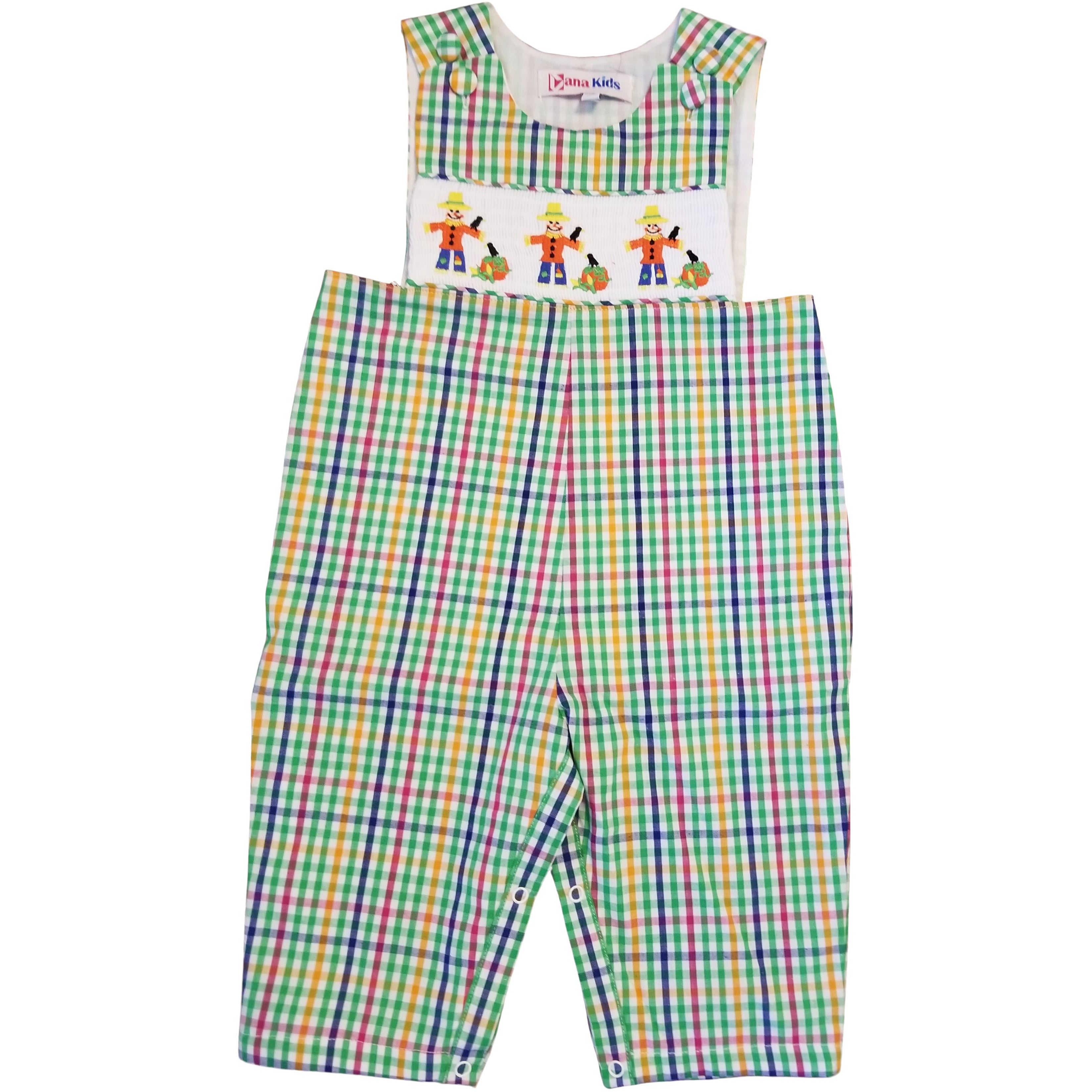 Dana Kids Little Boys Halloween Gingham Scarecrow Smocked Longall 12M-4T