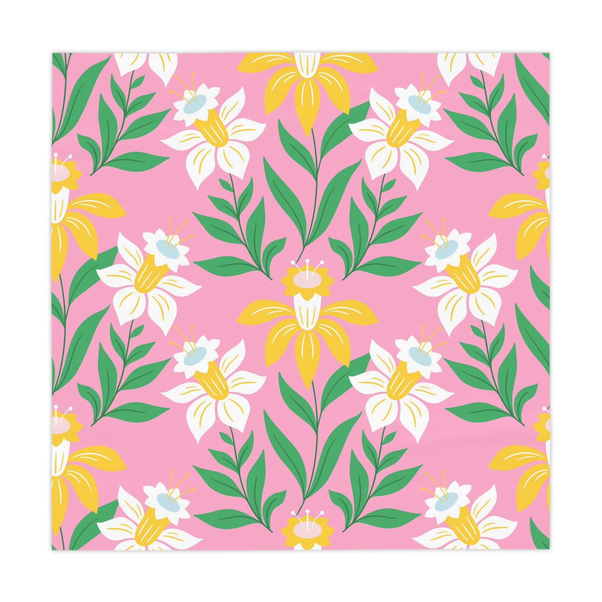 Easter Pink Flower Square Tablecloth 55.1''x55.1''-Polyester--Table Cover for Dining Table, Easter Dinner Party, Holiday Party Table Decor