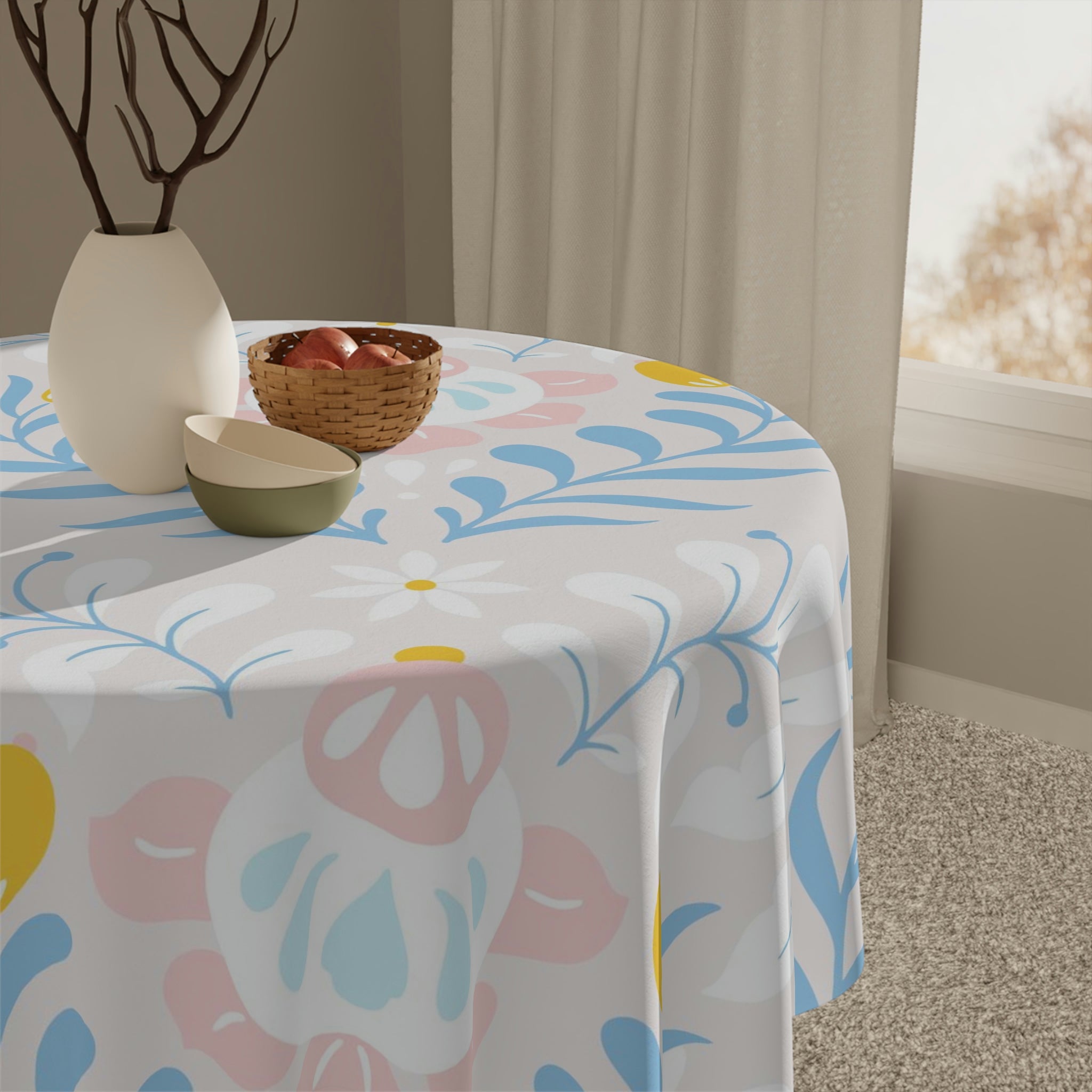 Easter Flower Square Tablecloth 55.1''x55.1''-Polyester--Table Cover for Dining Table, Easter Dinner Party, Holiday Party Table Decor