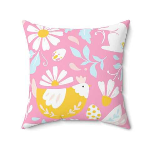 Easter Bunny Chick Flower Square Pillow-Home Decor-Easter Decor -Spring Decor