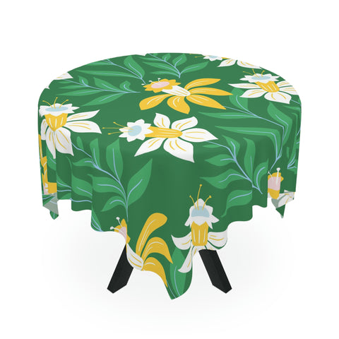 Image of Easter Green Flower Square Tablecloth 55.1''x55.1''-Polyester-Table Cover for Dining Table, Easter Dinner Party, Holiday Party Table Decor