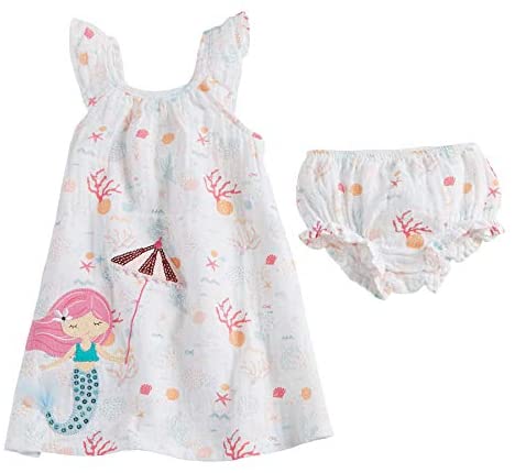 Mud Pie Baby Girls' Mermaid Muslin Applique Dress