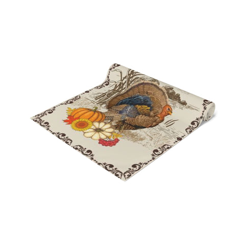 Thanksgiving Turkey Table Runner Vintage Design for Dinning Decoration (Cotton, Poly)